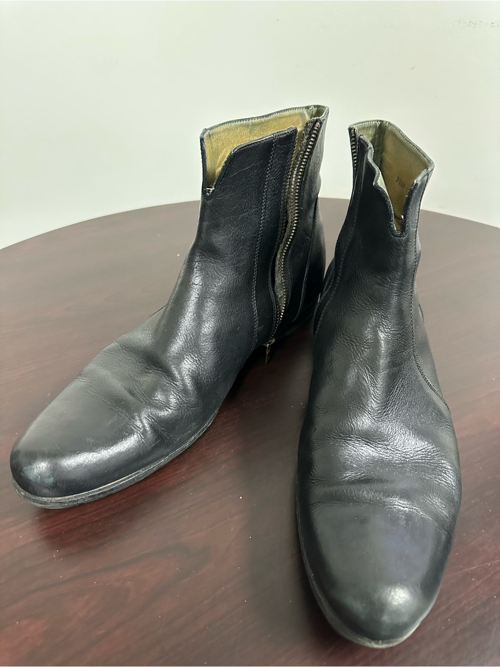 Billy Reid Men's Black Leather Side-Zip Ankle Moto Boots Size 13